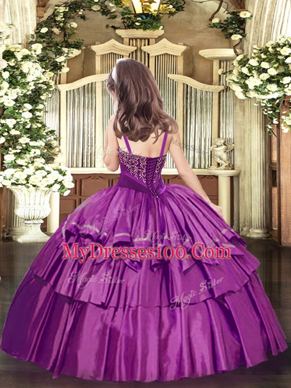 Hot Selling Blue Sleeveless Organza Lace Up Kids Formal Wear for Party and Quinceanera