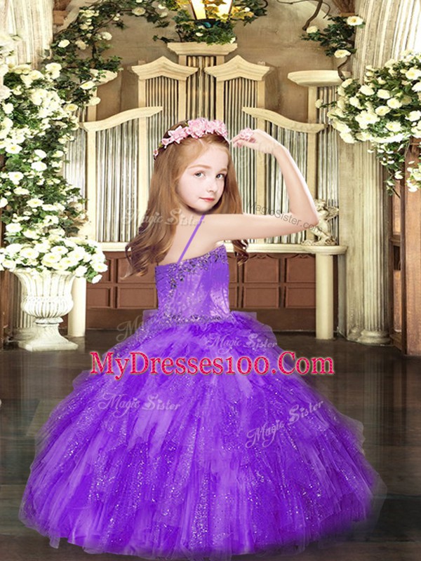 Excellent Beading and Ruffles Kids Formal Wear Hot Pink Lace Up Sleeveless Floor Length