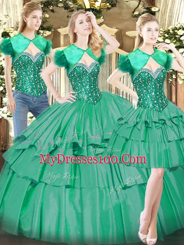 Fancy Turquoise Lace Up Sweetheart Beading and Ruffled Layers Quinceanera Dresses Tulle Sleeveless