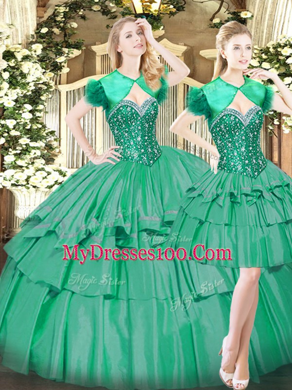 Fancy Turquoise Lace Up Sweetheart Beading and Ruffled Layers Quinceanera Dresses Tulle Sleeveless