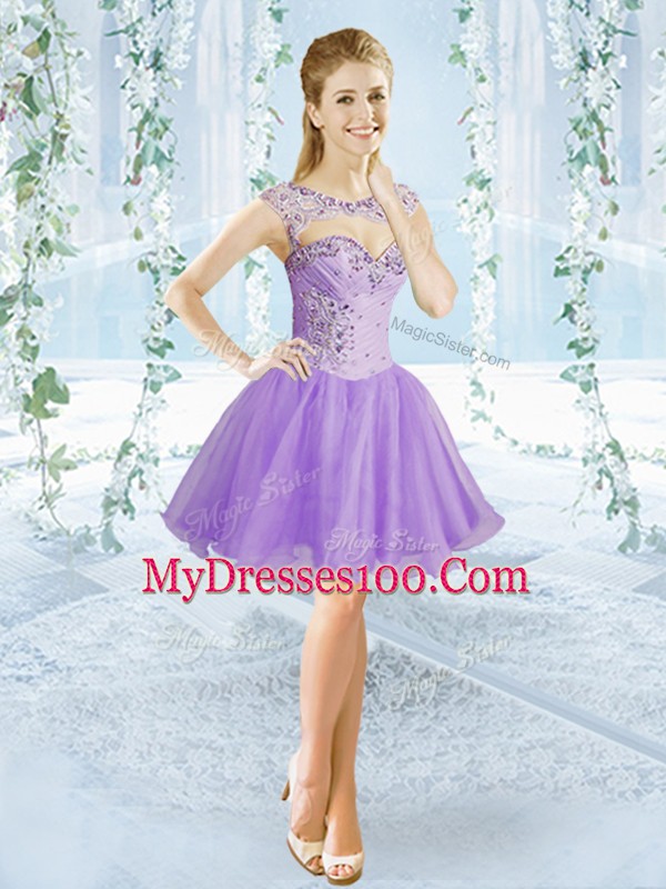 Eye-catching Lavender Scoop Lace Up Beading Prom Homecoming Dress Sleeveless