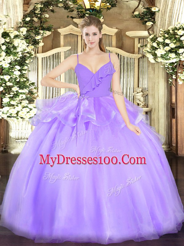 Lavender Ball Gowns Ruffles Sweet 16 Dress Zipper Organza Sleeveless Floor Length