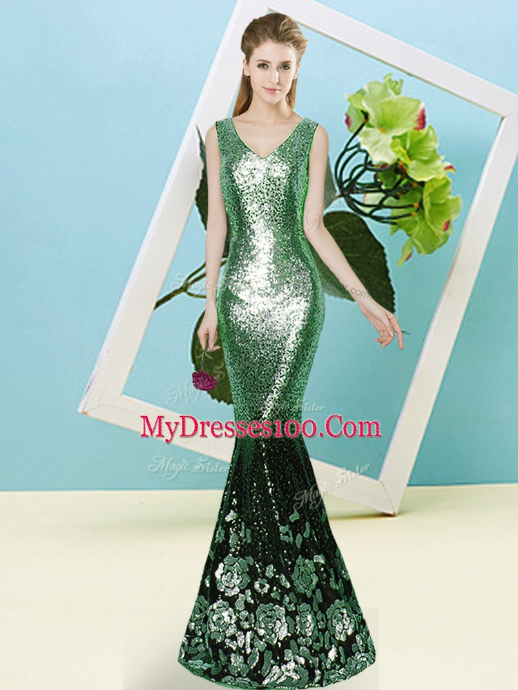 Captivating V-neck Zipper Sequins Prom Dress Sleeveless