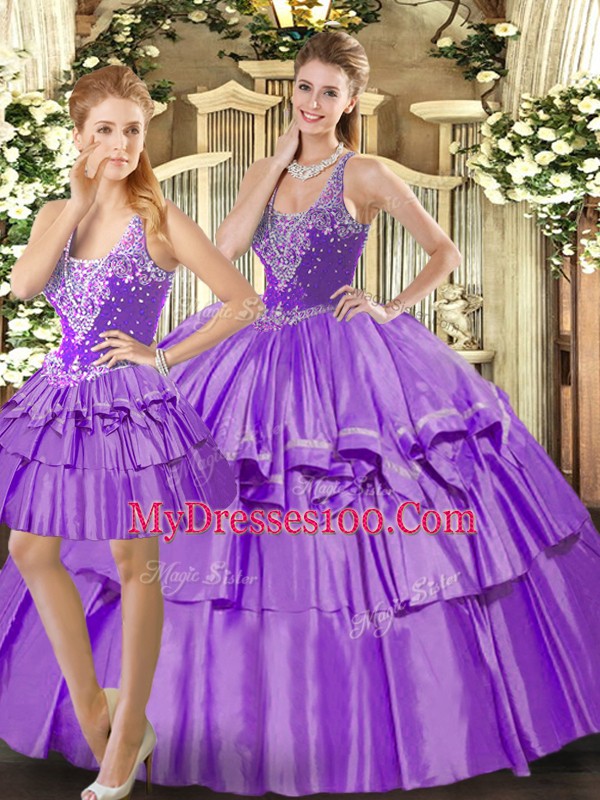 Ruffled Layers Quinceanera Gowns Eggplant Purple Lace Up Sleeveless Floor Length