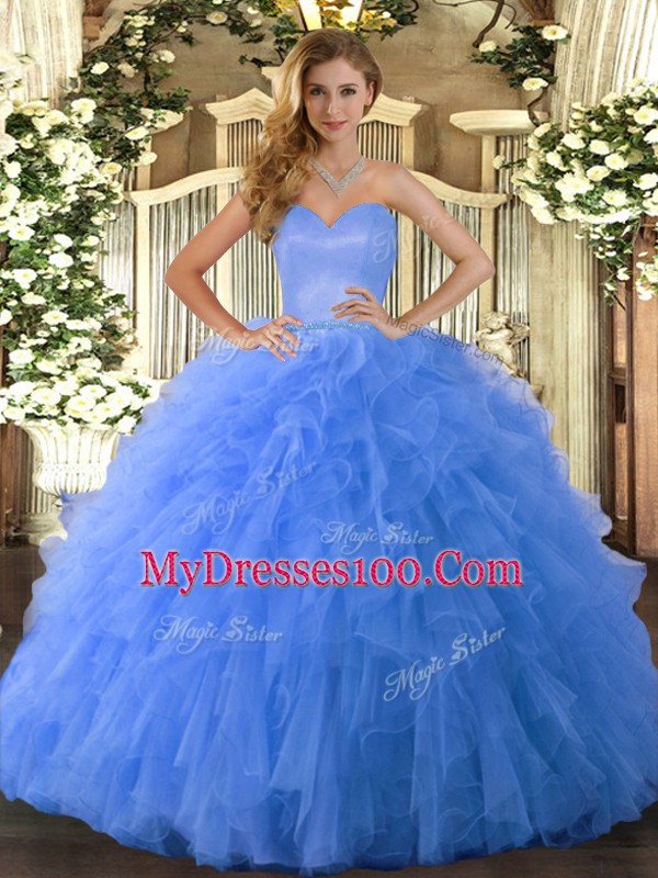 Fashionable Sleeveless Lace Up Floor Length Ruffles Sweet 16 Dress