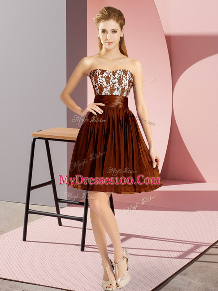 Brown Chiffon Zipper Prom Dresses Sleeveless Mini Length Lace
