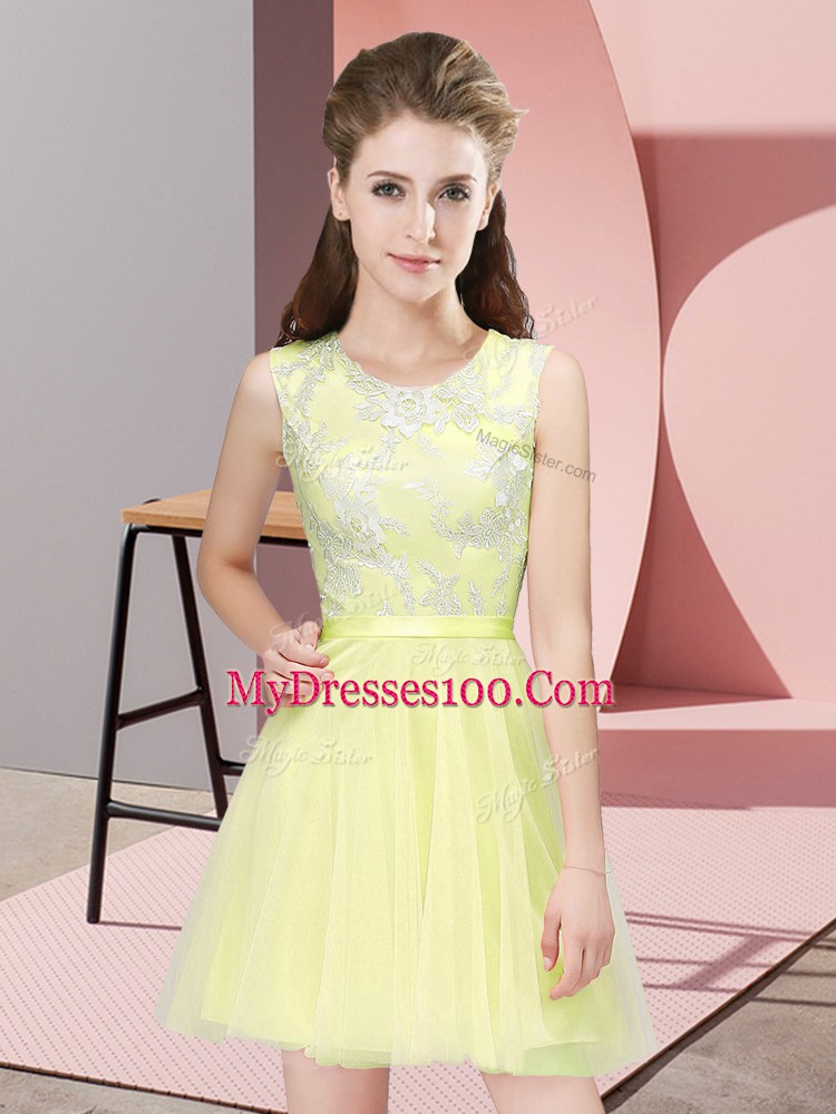 Glamorous Mini Length A-line Sleeveless Yellow Bridesmaid Dress Side Zipper