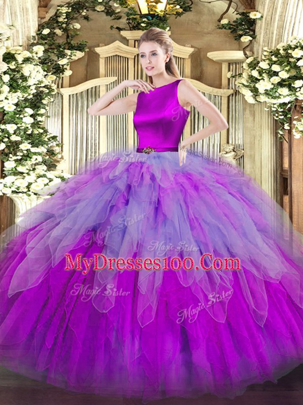 Vintage Multi-color Quinceanera Dress Military Ball and Sweet 16 and Quinceanera with Ruffles Scoop Sleeveless Clasp Handle