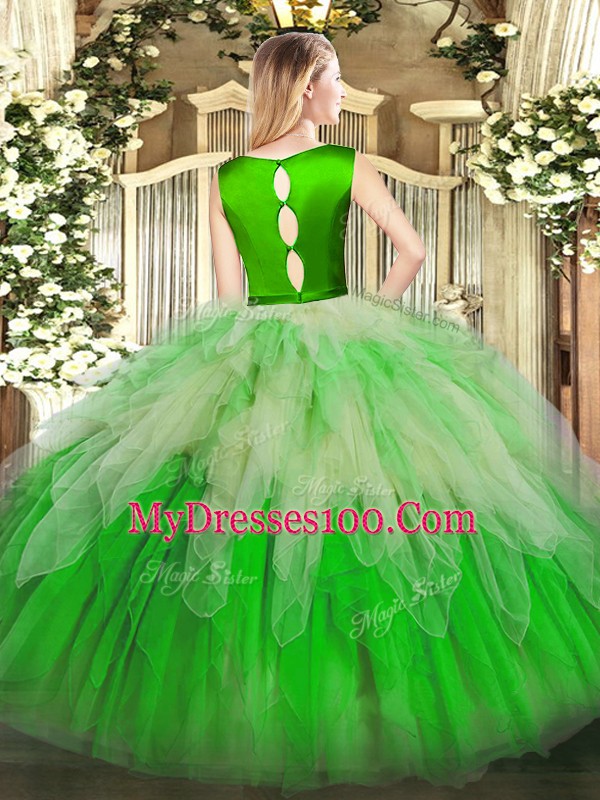 Vintage Multi-color Quinceanera Dress Military Ball and Sweet 16 and Quinceanera with Ruffles Scoop Sleeveless Clasp Handle