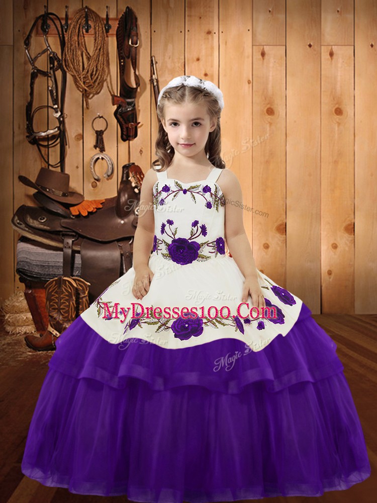 Straps Sleeveless Lace Up Little Girls Pageant Dress Wholesale Eggplant Purple Organza