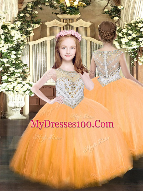 Sleeveless Zipper Floor Length Beading Kids Formal Wear