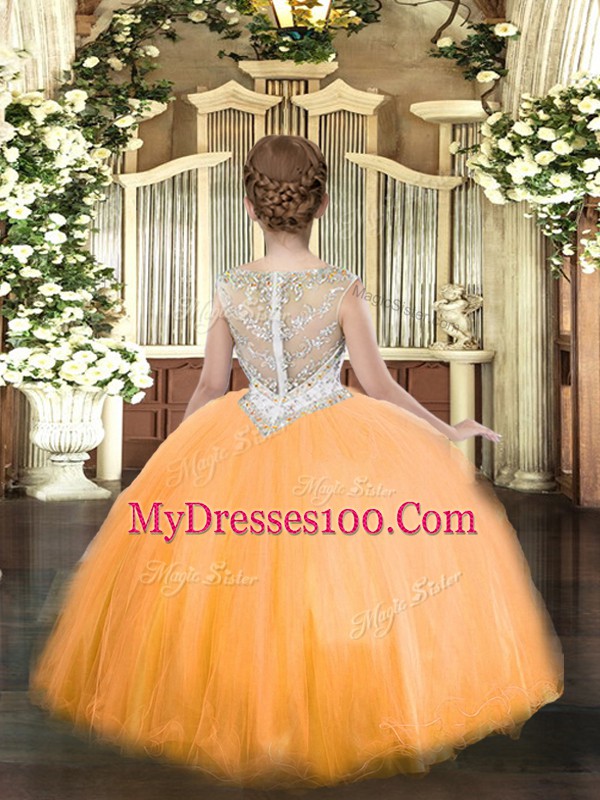 Sleeveless Zipper Floor Length Beading Kids Formal Wear