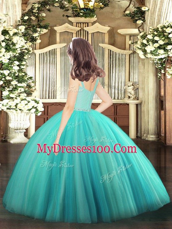 Best Yellow Green Ball Gowns Straps Sleeveless Tulle Floor Length Zipper Beading and Lace Little Girl Pageant Dress