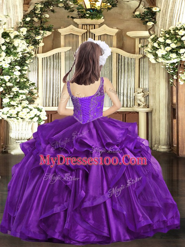 Sweet Brown Straps Lace Up Beading and Ruffles Winning Pageant Gowns Sleeveless