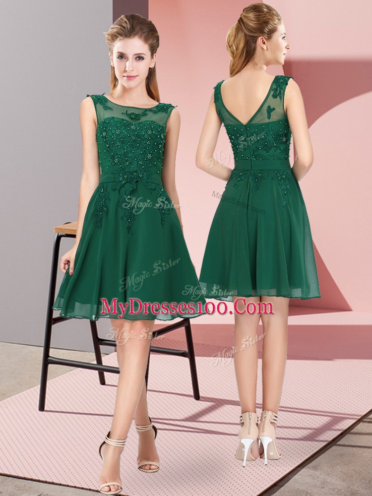 Charming Knee Length Empire Sleeveless Dark Green Quinceanera Court Dresses Zipper