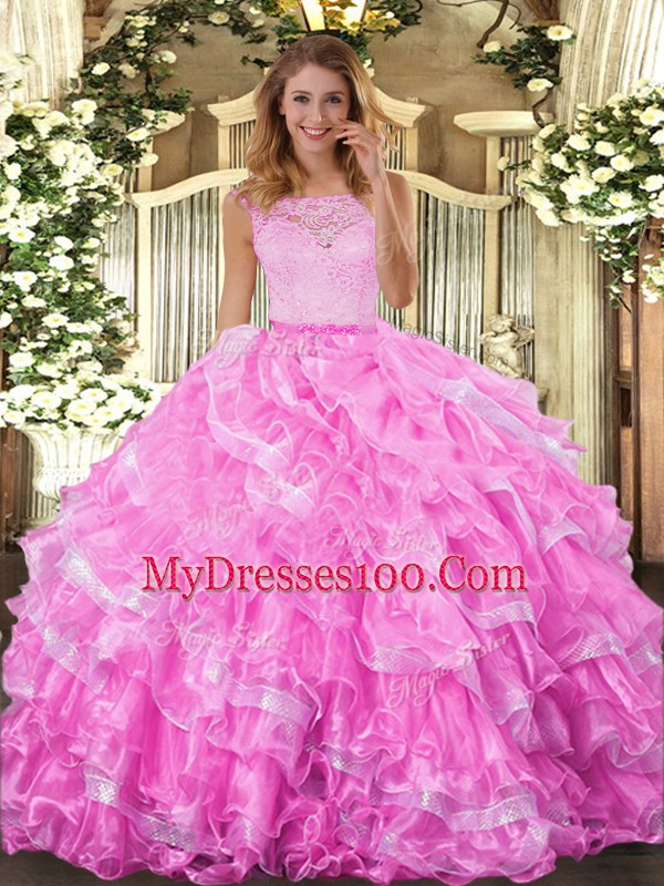 Scoop Sleeveless Organza Sweet 16 Quinceanera Dress Lace and Ruffled Layers Clasp Handle