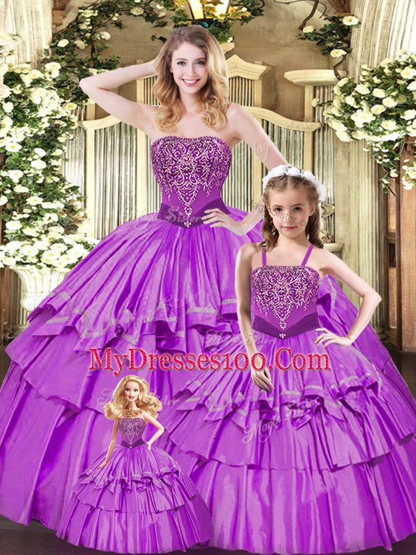Lilac Sleeveless Floor Length Ruffled Layers Lace Up Quinceanera Dress