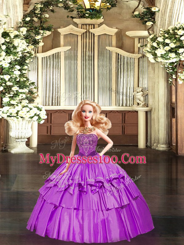 Lilac Sleeveless Floor Length Ruffled Layers Lace Up Quinceanera Dress