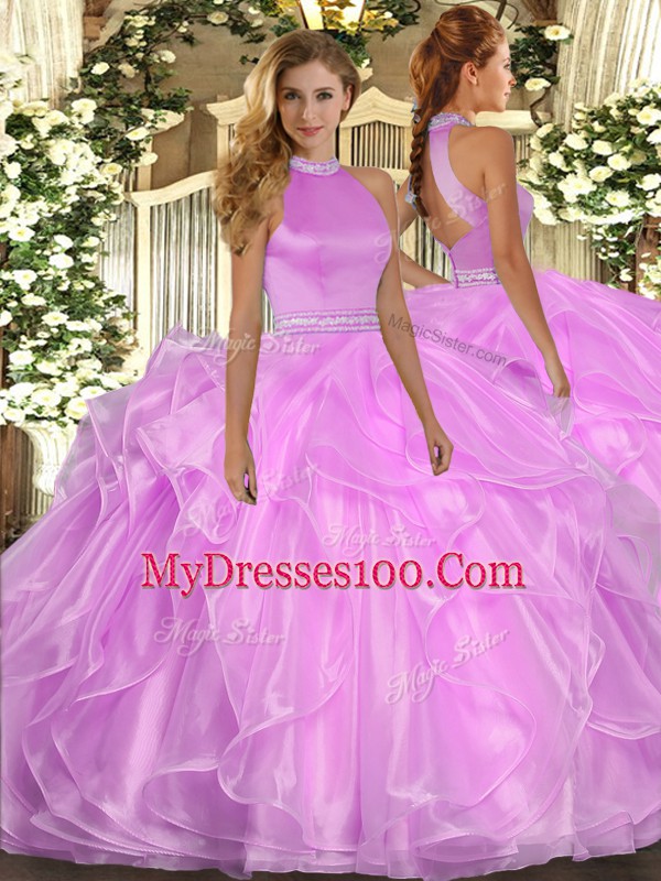 Sleeveless Beading and Ruffles Backless Sweet 16 Dresses