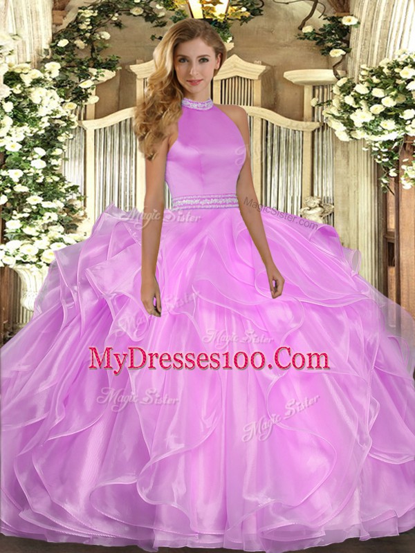 Sleeveless Beading and Ruffles Backless Sweet 16 Dresses