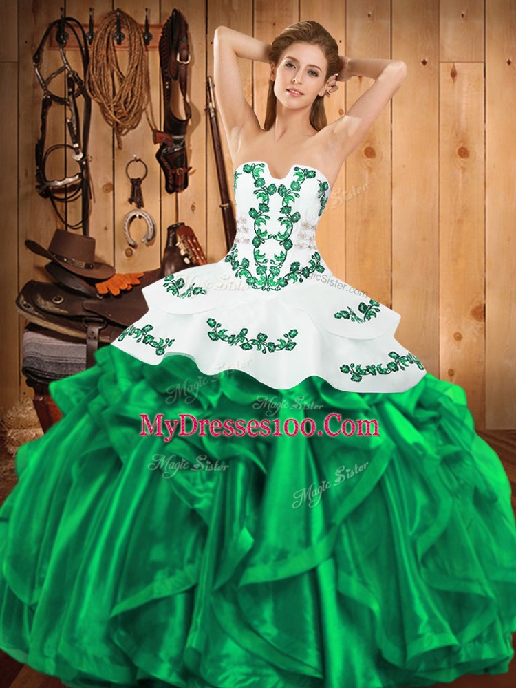 Captivating Sleeveless Lace Up Floor Length Embroidery and Ruffles Sweet 16 Quinceanera Dress