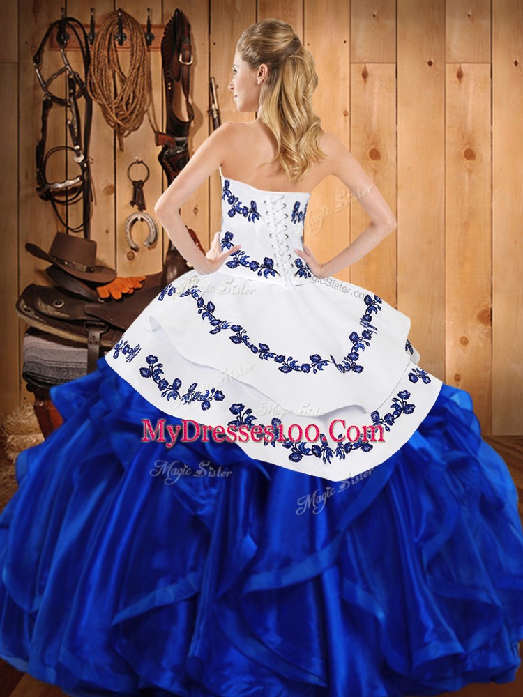 Captivating Sleeveless Lace Up Floor Length Embroidery and Ruffles Sweet 16 Quinceanera Dress