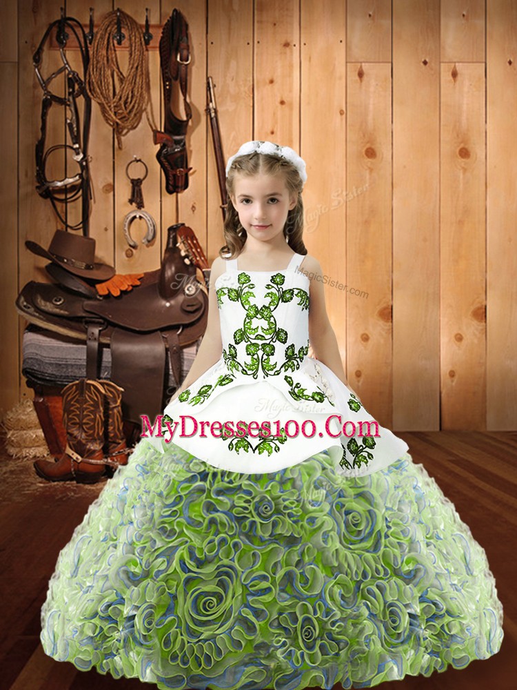Hot Selling Multi-color Straps Lace Up Embroidery and Ruffles Kids Formal Wear Sleeveless