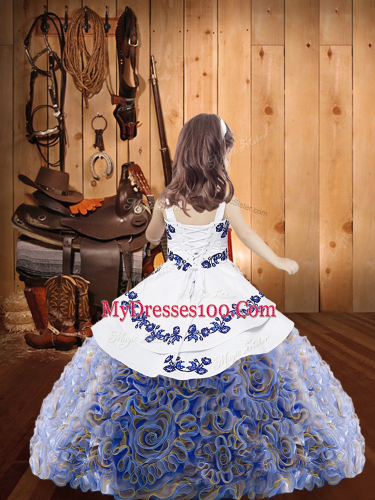 Hot Selling Multi-color Straps Lace Up Embroidery and Ruffles Kids Formal Wear Sleeveless