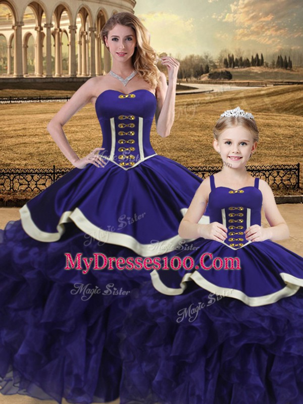 Luxurious Sweetheart Sleeveless Satin and Organza Ball Gown Prom Dress Beading and Ruffles Lace Up