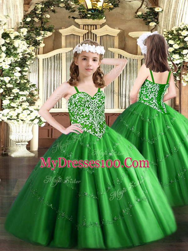 Stunning Sleeveless Floor Length Beading Lace Up Sweet 16 Dresses with Green