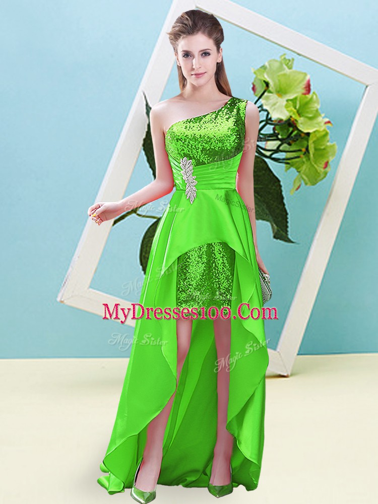 Deluxe One Shoulder Sleeveless Lace Up Military Ball Dresses Elastic Woven Satin and Sequined
