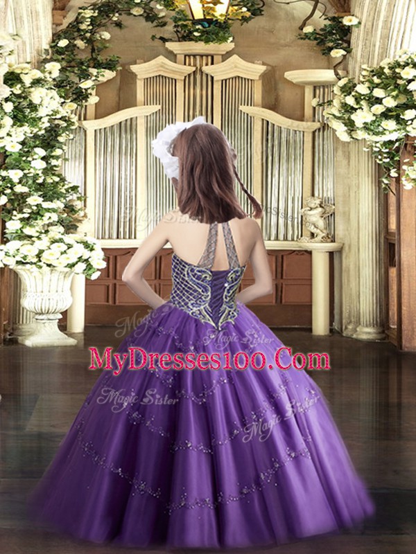Discount Floor Length Green Little Girls Pageant Gowns Tulle Sleeveless Beading