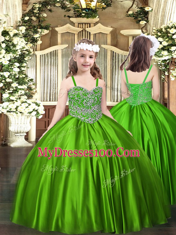 Straps Sleeveless Satin Little Girl Pageant Dress Beading Lace Up