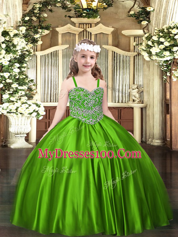 Straps Sleeveless Satin Little Girl Pageant Dress Beading Lace Up