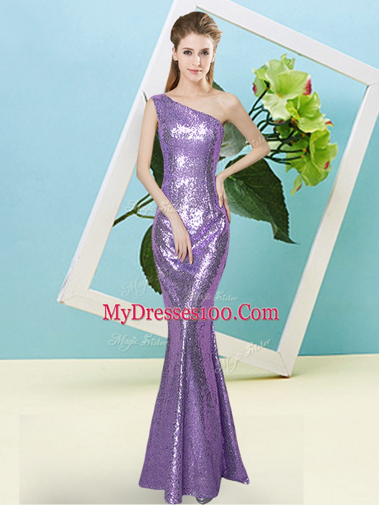 Inexpensive Floor Length Mermaid Sleeveless Lavender Prom Evening Gown Zipper