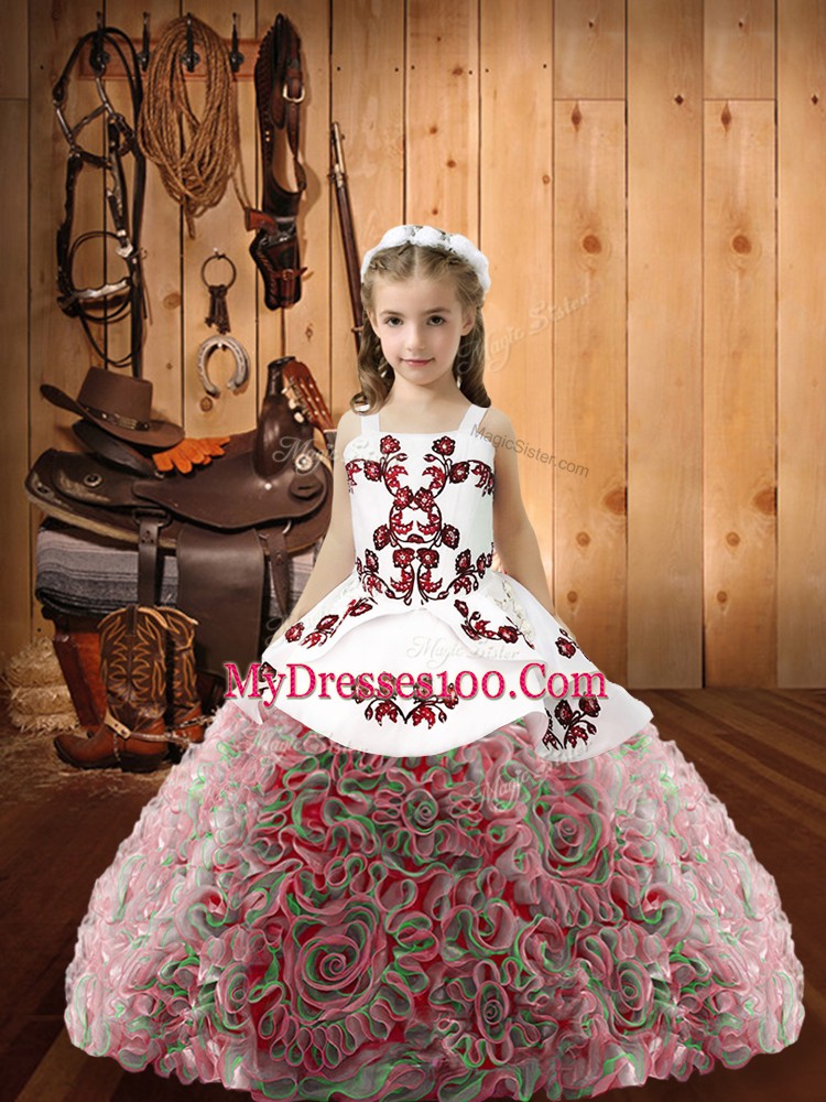 Ball Gowns Little Girl Pageant Gowns Multi-color Straps Fabric With Rolling Flowers Sleeveless Floor Length Zipper