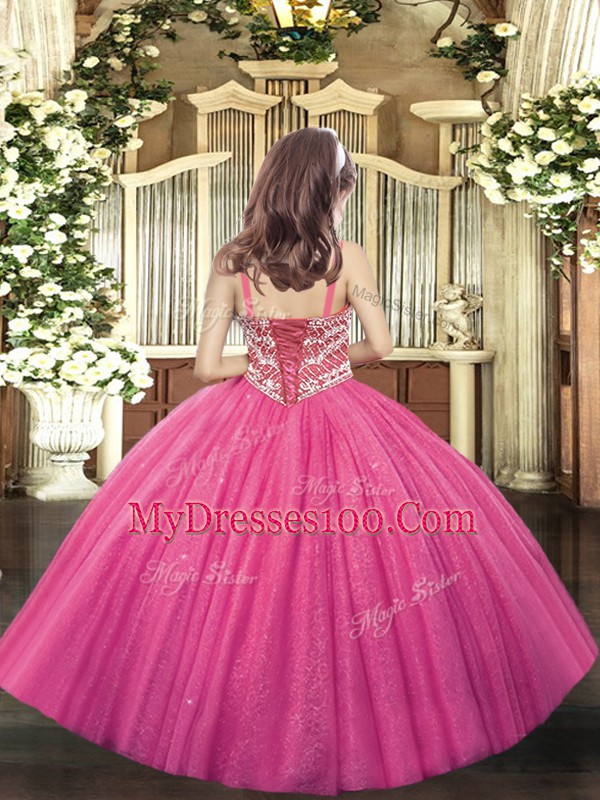 Lavender Little Girls Pageant Dress Party and Quinceanera with Beading Straps Sleeveless Lace Up