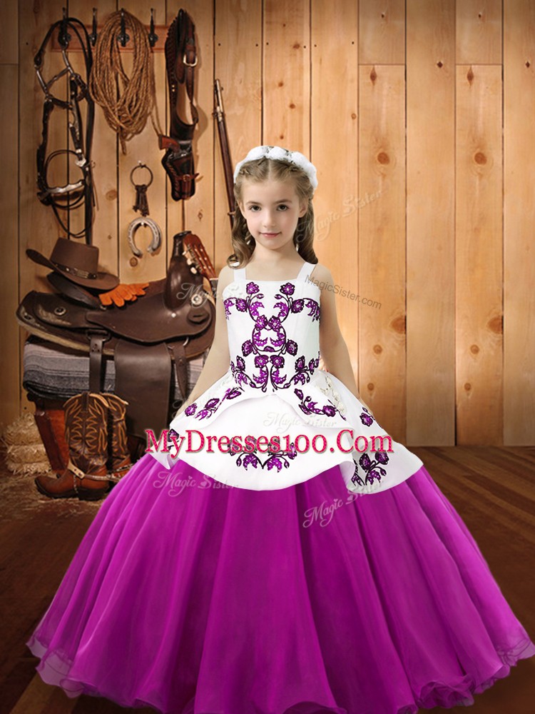 Straps Sleeveless Organza Kids Formal Wear Embroidery Zipper