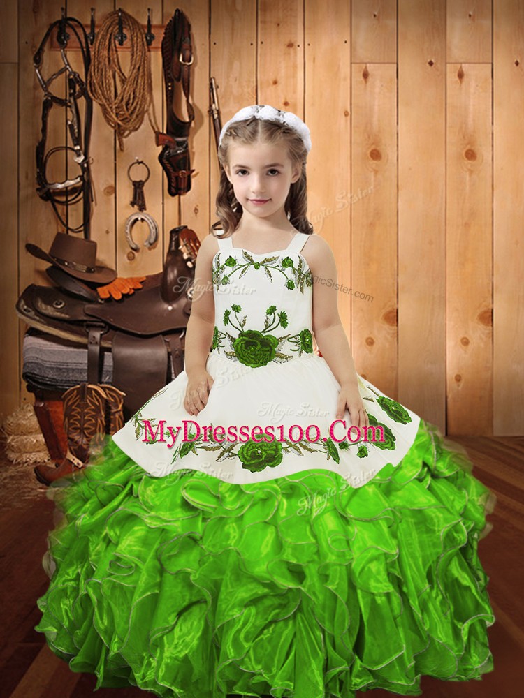 Sleeveless Floor Length Embroidery and Ruffles Lace Up High School Pageant Dress