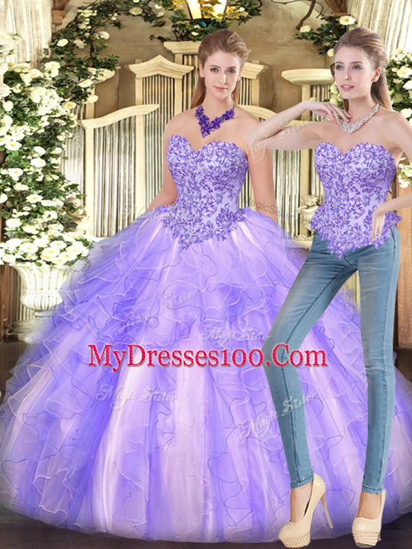 Sweet Floor Length Ball Gowns Sleeveless Lavender Ball Gown Prom Dress Lace Up