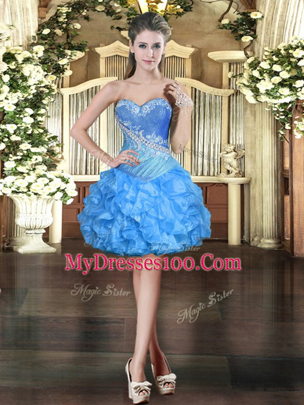 Traditional Baby Blue Sleeveless Organza Lace Up Cocktail Dresses for Prom and Party