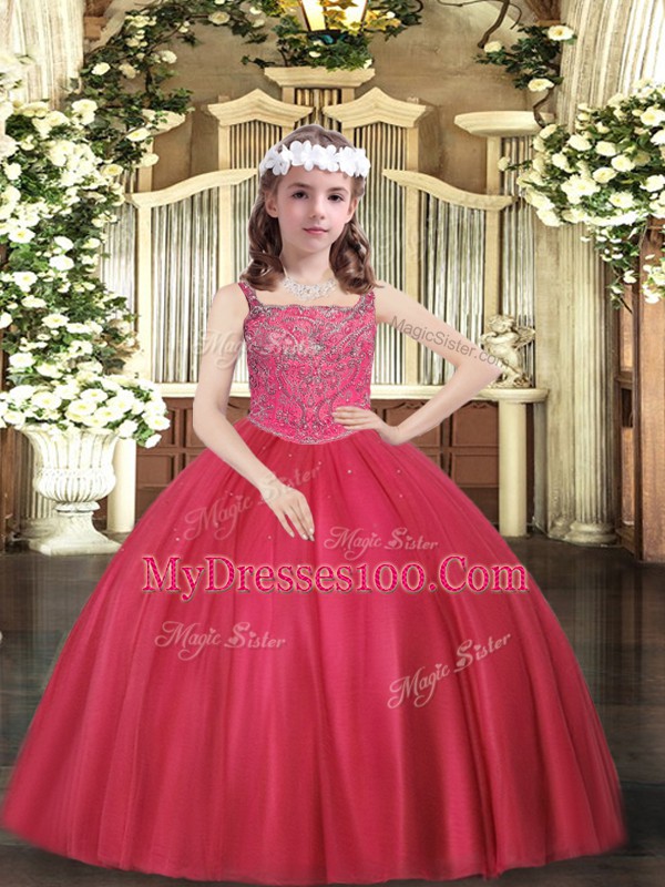 Floor Length Ball Gowns Sleeveless Coral Red Pageant Dress for Teens Lace Up