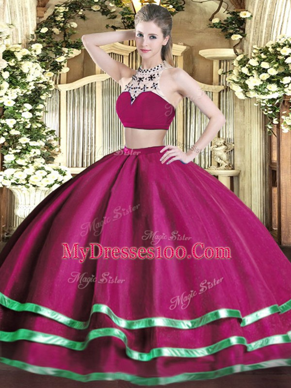 Delicate Tulle Sleeveless Floor Length 15 Quinceanera Dress and Beading