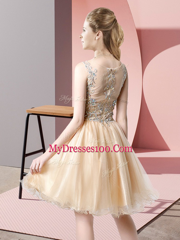 Charming Coral Red Zipper Scoop Beading Prom Evening Gown Tulle Sleeveless