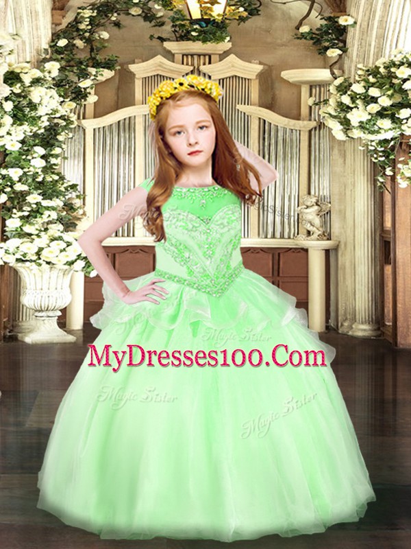 Apple Green Scoop Zipper Beading Little Girls Pageant Dress Wholesale Sleeveless