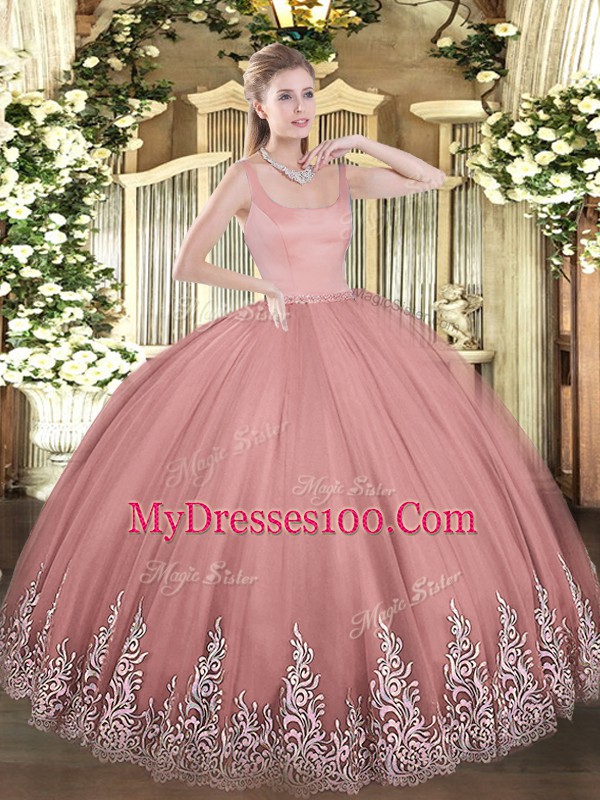 Appliques Sweet 16 Quinceanera Dress Rust Red Zipper Sleeveless Floor Length