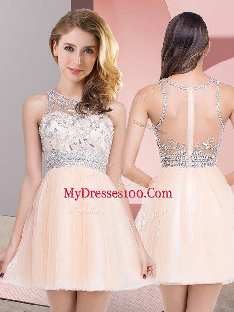 Admirable Mini Length Empire Sleeveless Peach Prom Party Dress Zipper