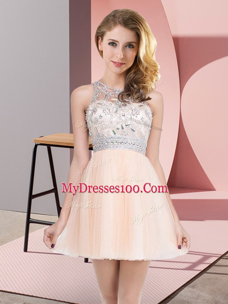 Admirable Mini Length Empire Sleeveless Peach Prom Party Dress Zipper