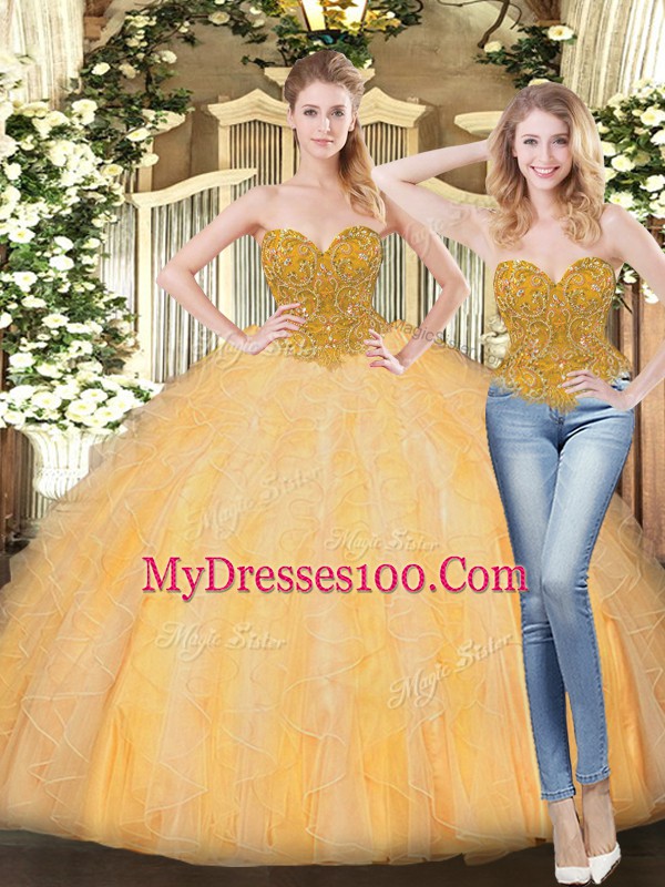 Comfortable Gold Sleeveless Tulle Zipper Sweet 16 Dresses for Military Ball and Sweet 16 and Quinceanera