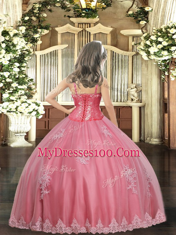 Apple Green Sleeveless Tulle Lace Up Little Girl Pageant Gowns for Party and Sweet 16 and Quinceanera and Wedding Party